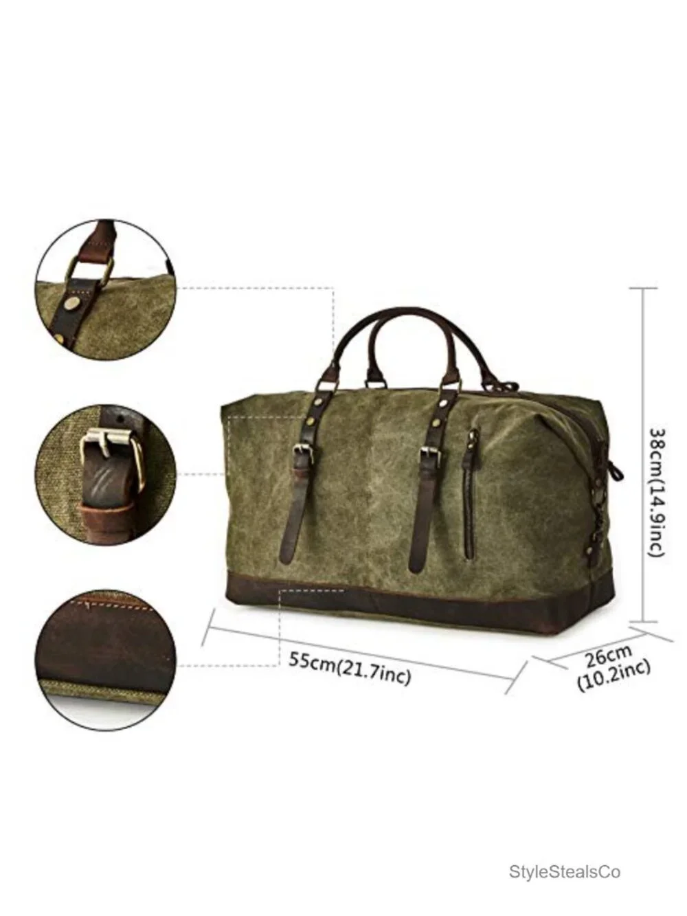 Oversized Canvas Genuine Leather Trim Travel Tote Duffel Weekend Bag